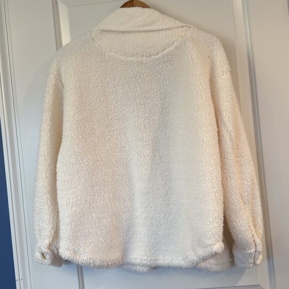 Hippie Rose Juniors' Corduroy-Trim Sherpa Button-up Shacket - Winter White Med. - Picture 5 of 6